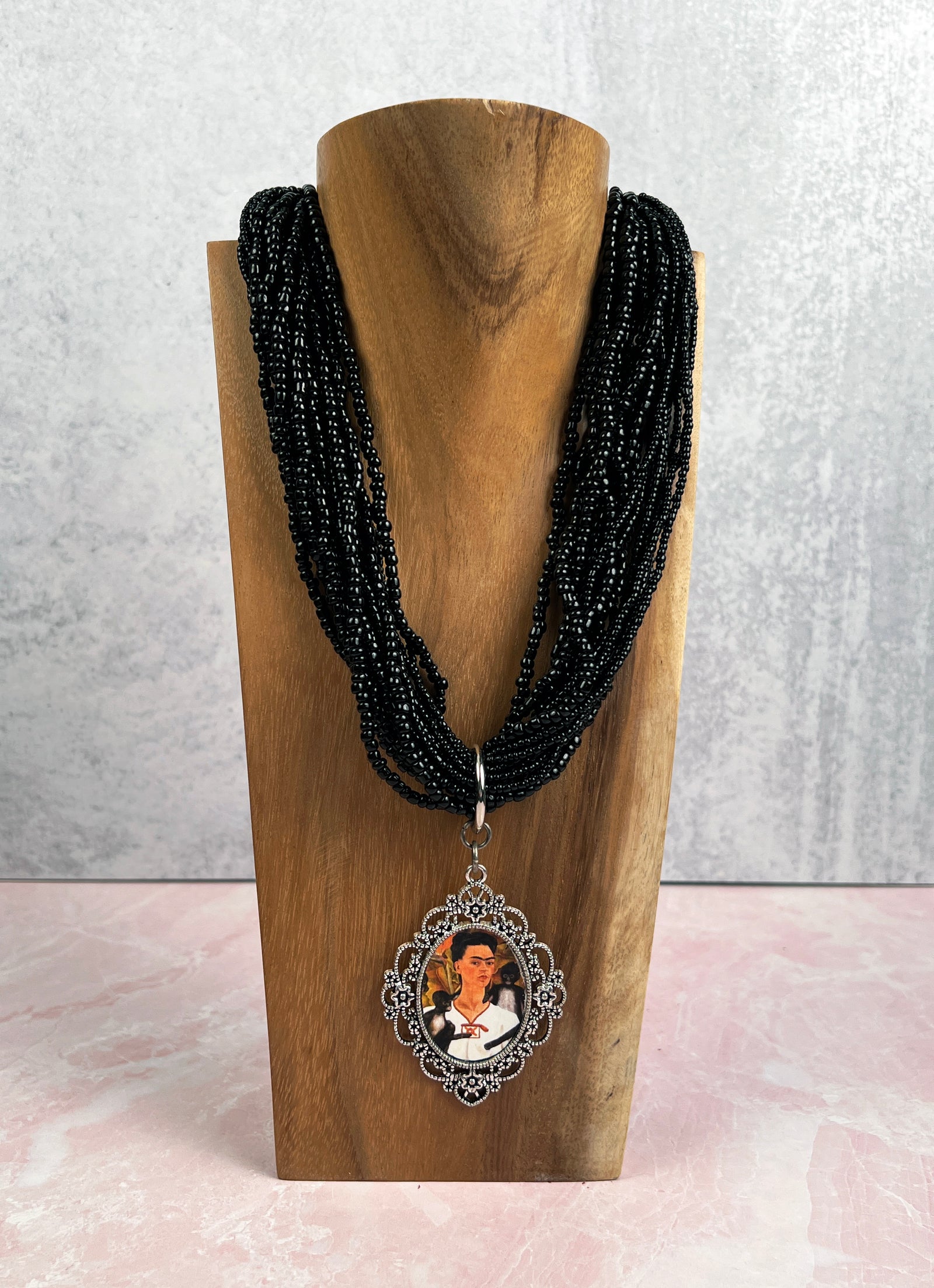Viva Frida Kahlo Black Seed Bead Necklace