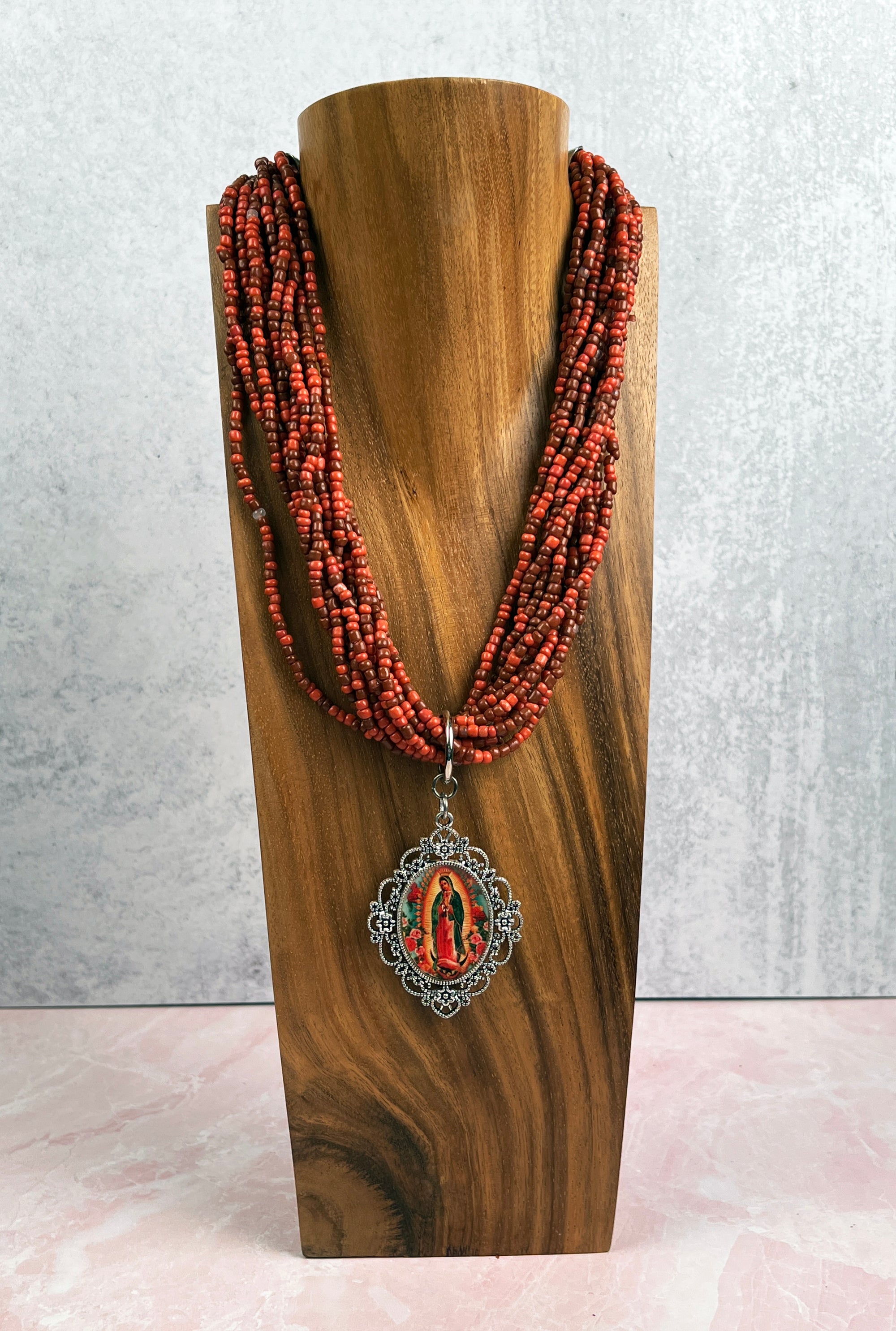 Guadalupe Terra-Cotta Seed Bead Necklace