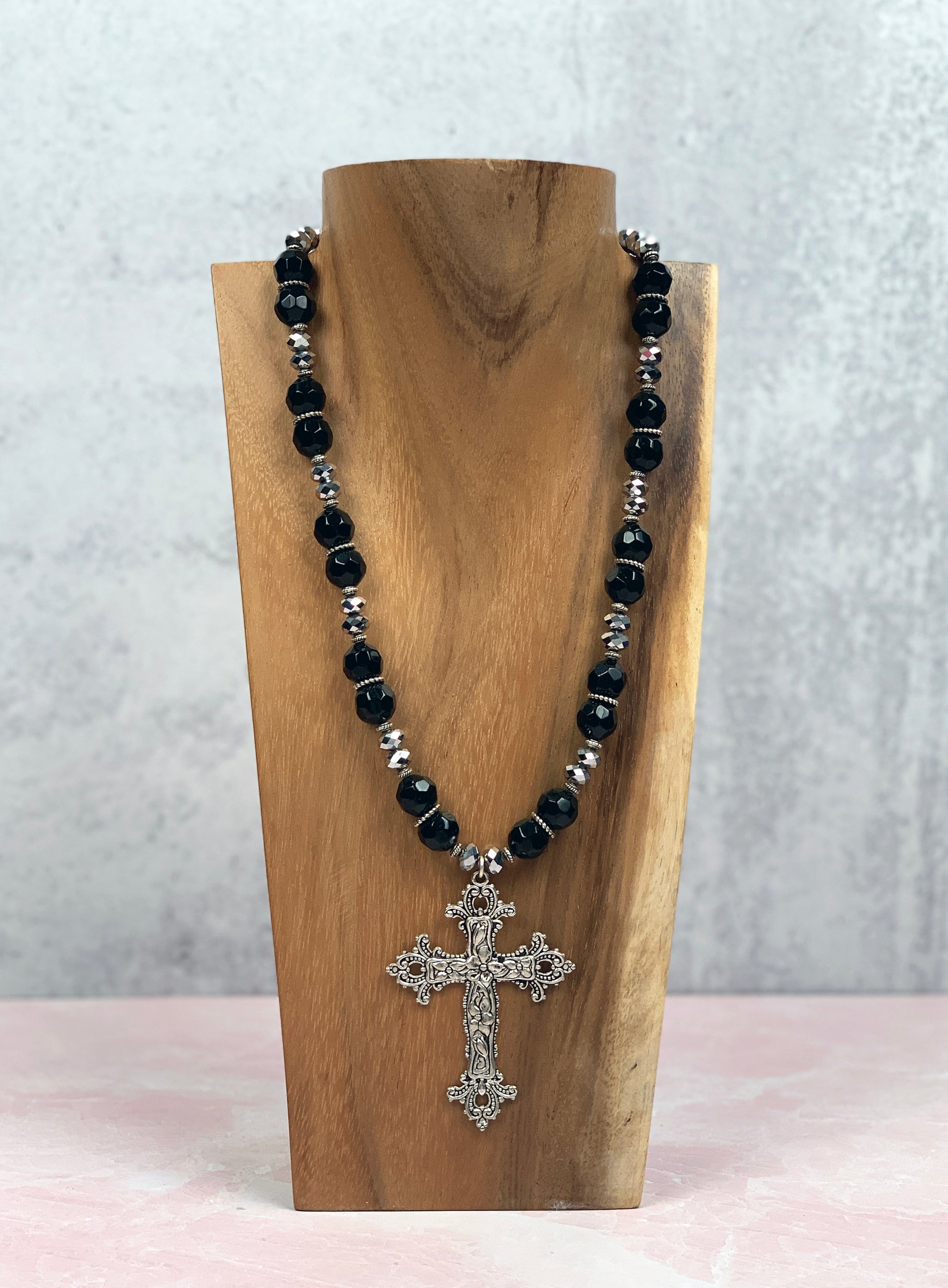 African Sandcast Beads with Sterling Cross Pendant | Fierce and Free Jewelry