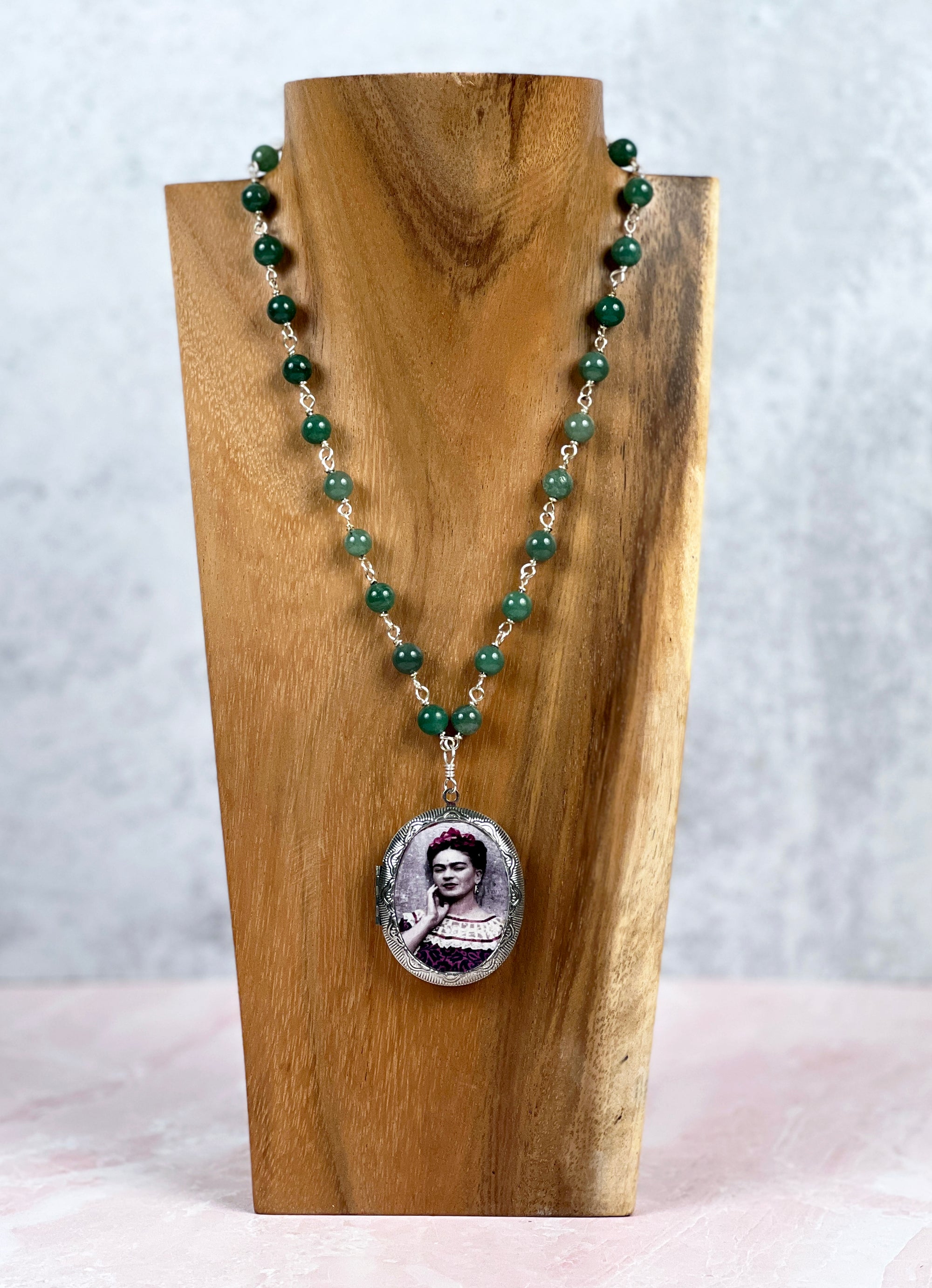 Frida Kahlo Green Aventurine Locket Necklace