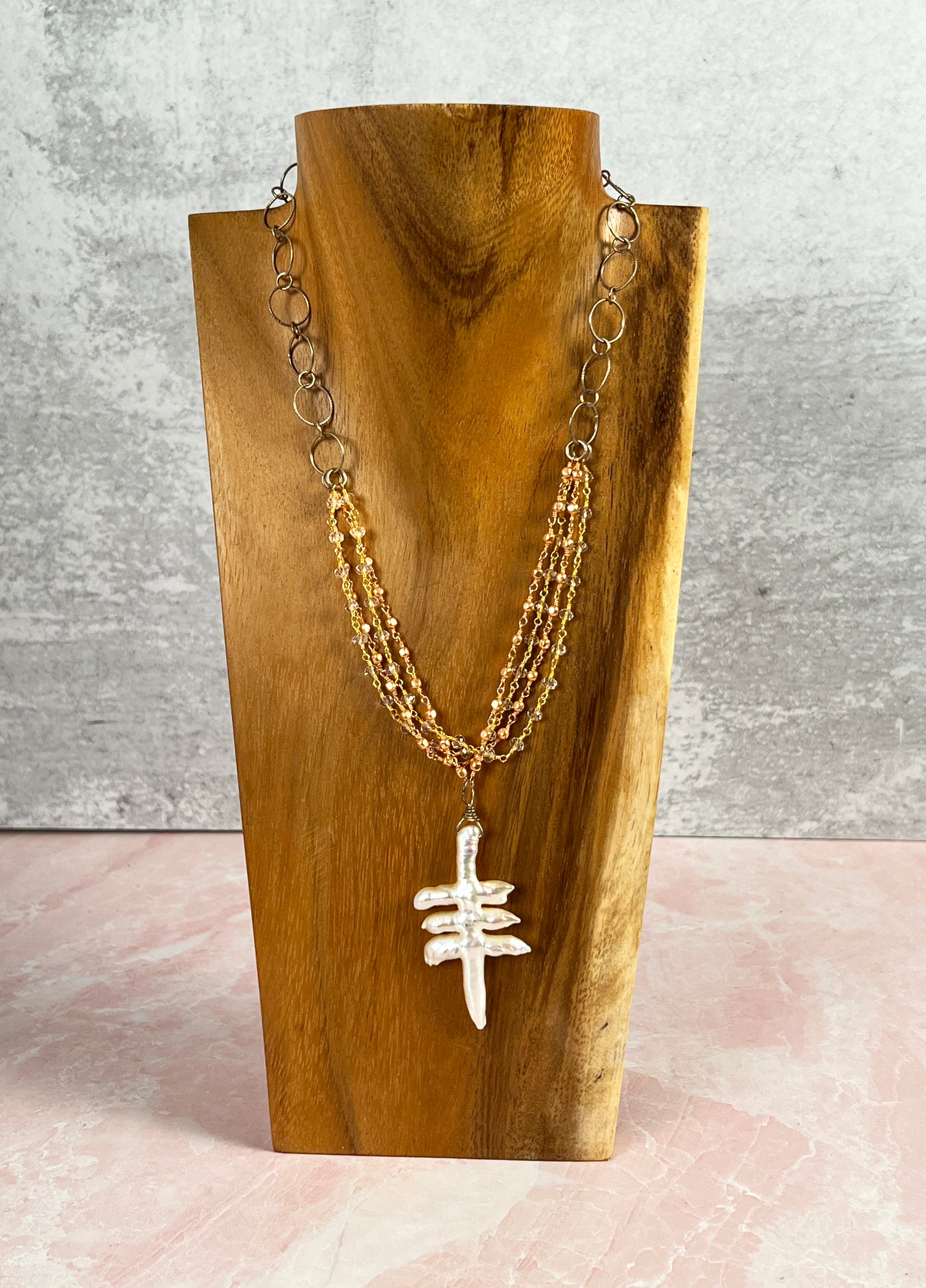 Mixed Metals Freshwater Pearl Necklace