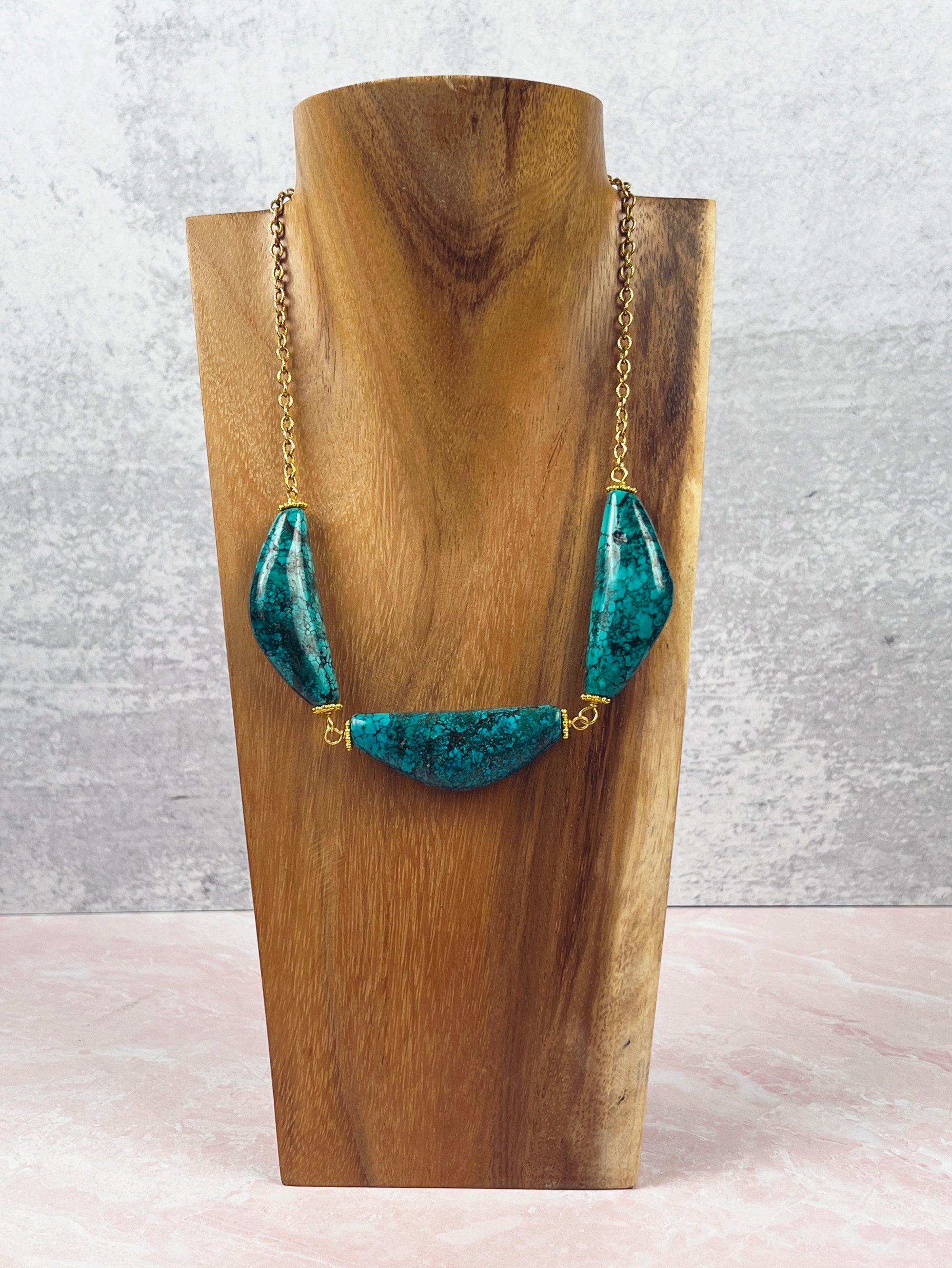 Geometric Turquoise Gold Necklace