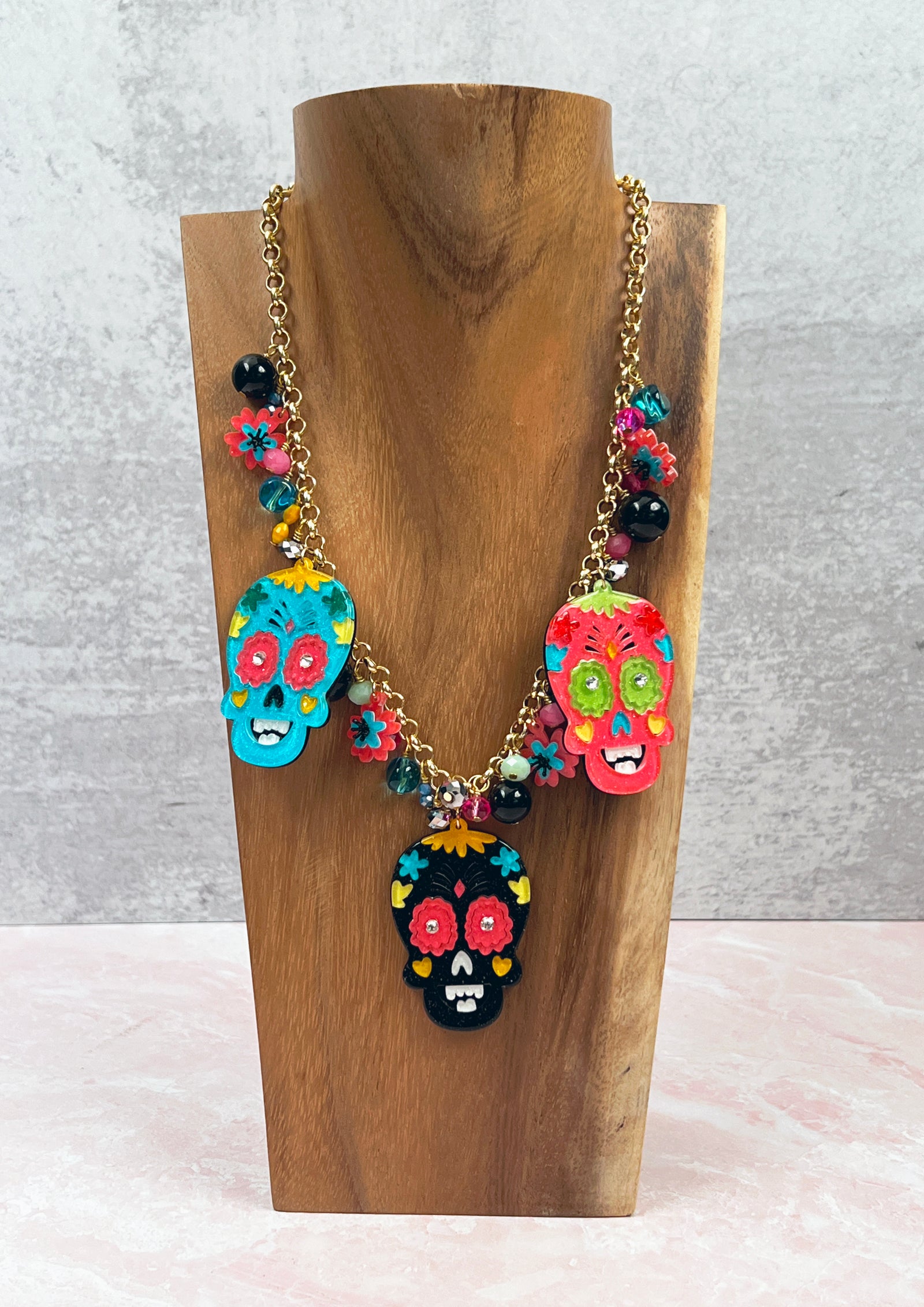 Acrylic Sugar Skull Charm Necklace