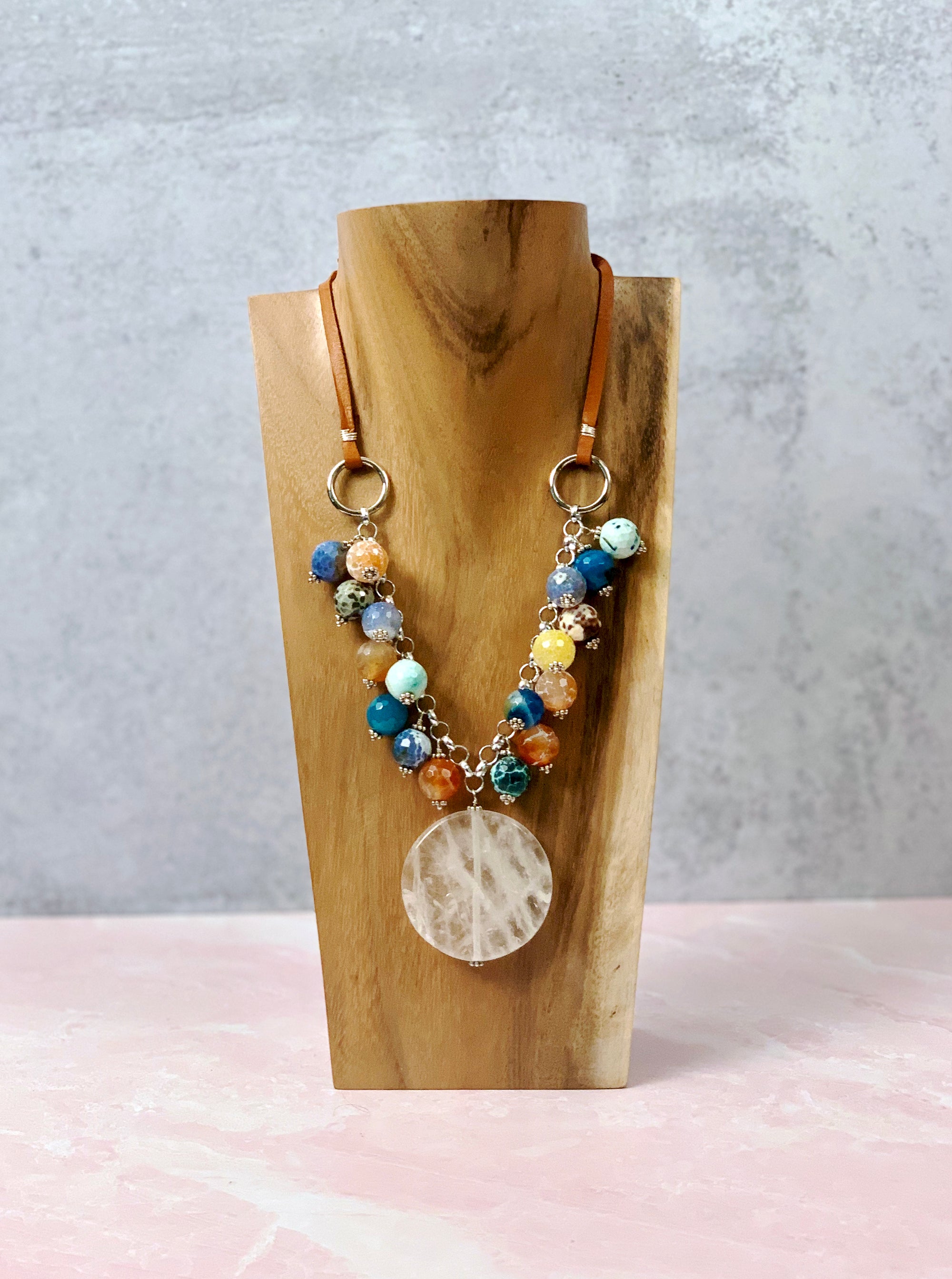 Pops of Agate Leather Necklace