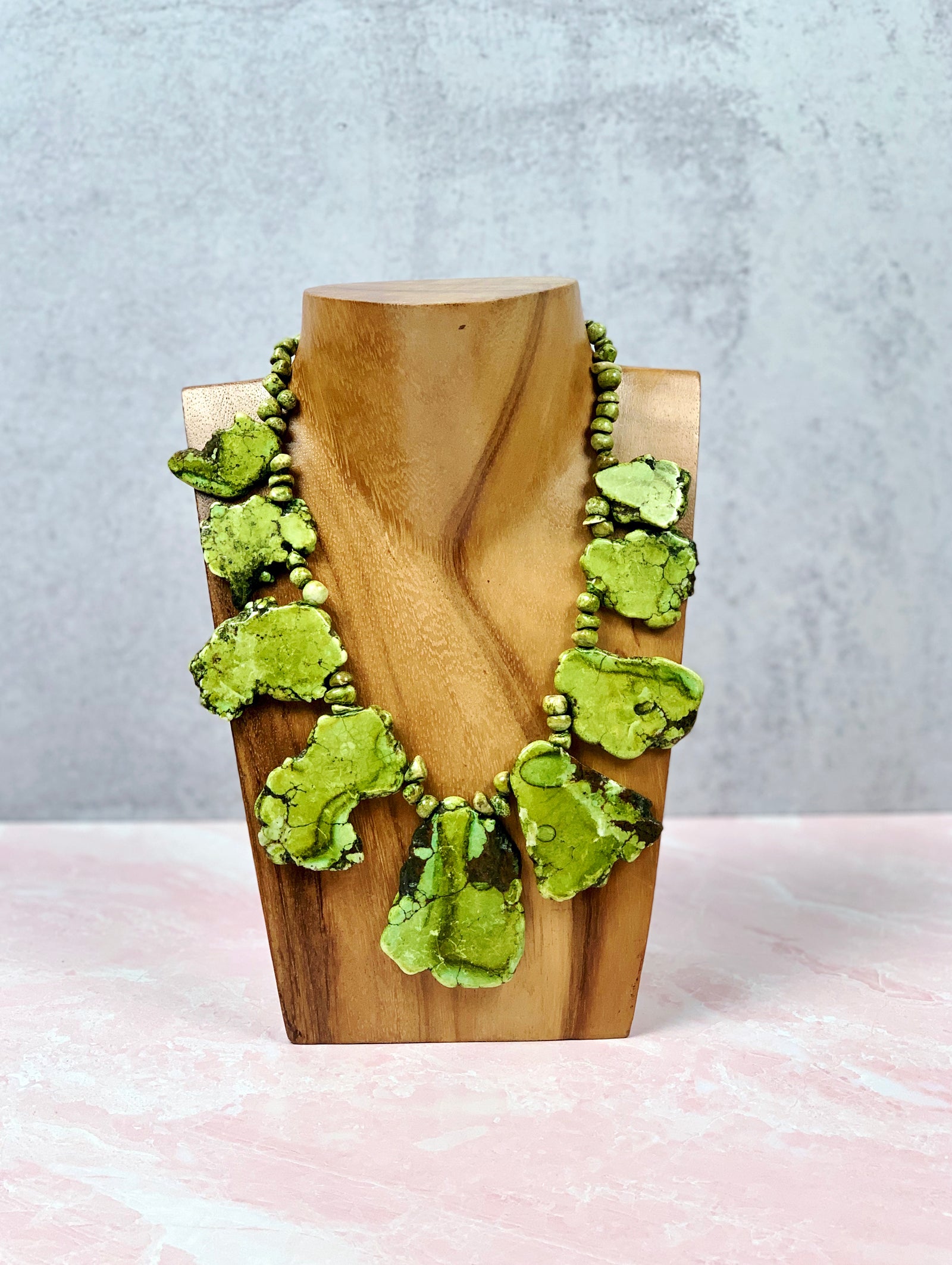 Earthy Slabs of Green Howlite Turquoise Bib Necklace