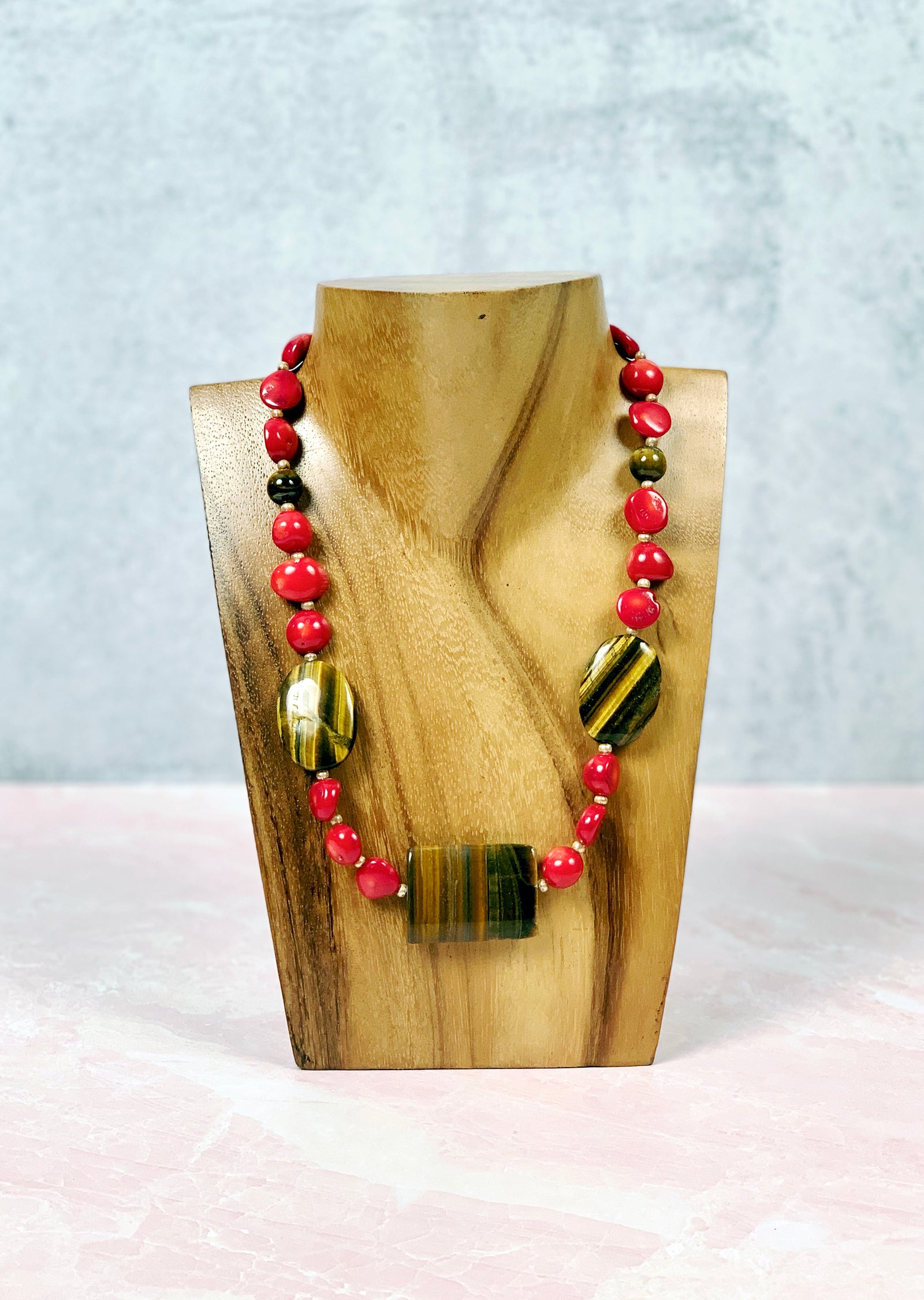 Red Coral and Tiger Eye Necklace
