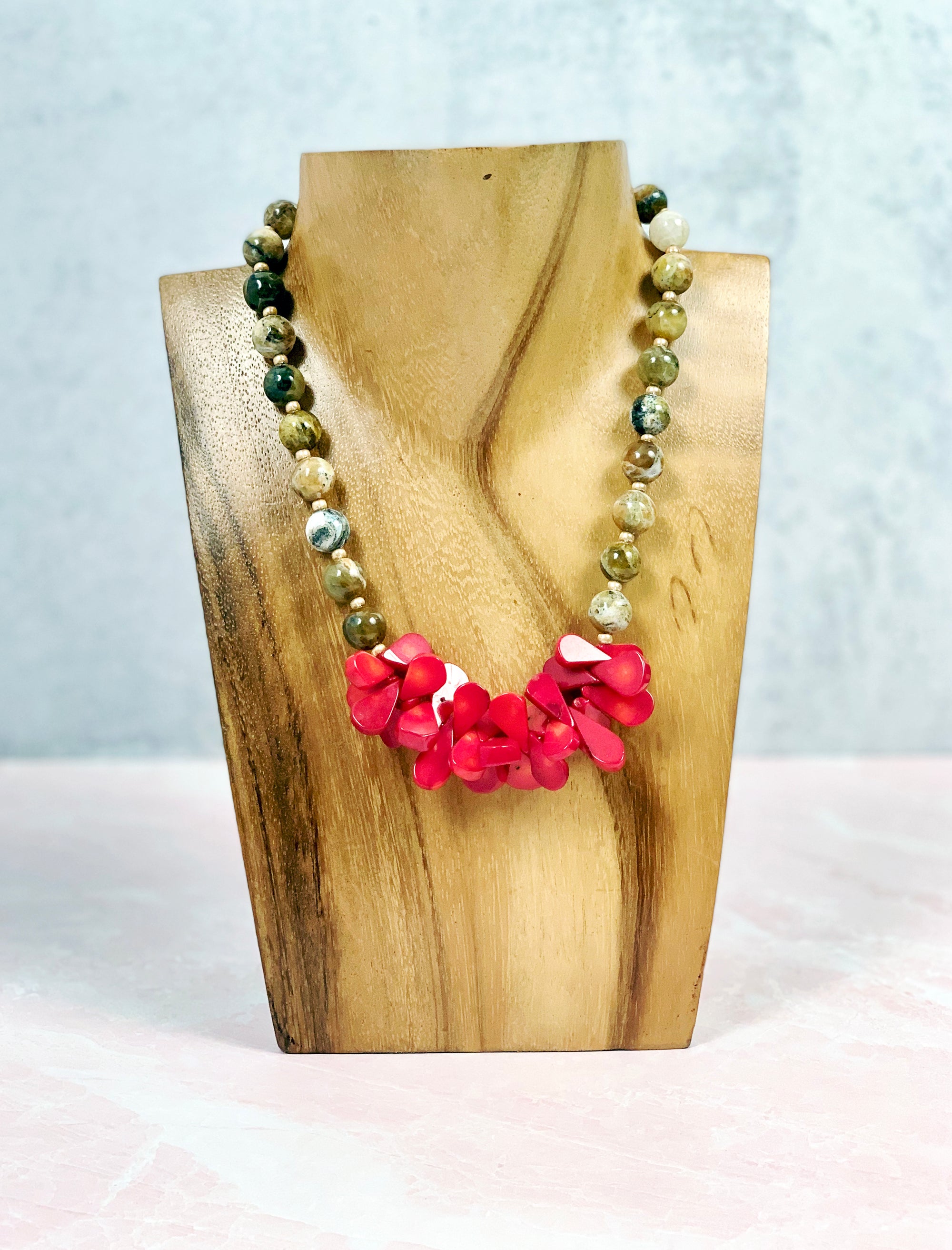 Burst of Red Bamboo Coral Necklace