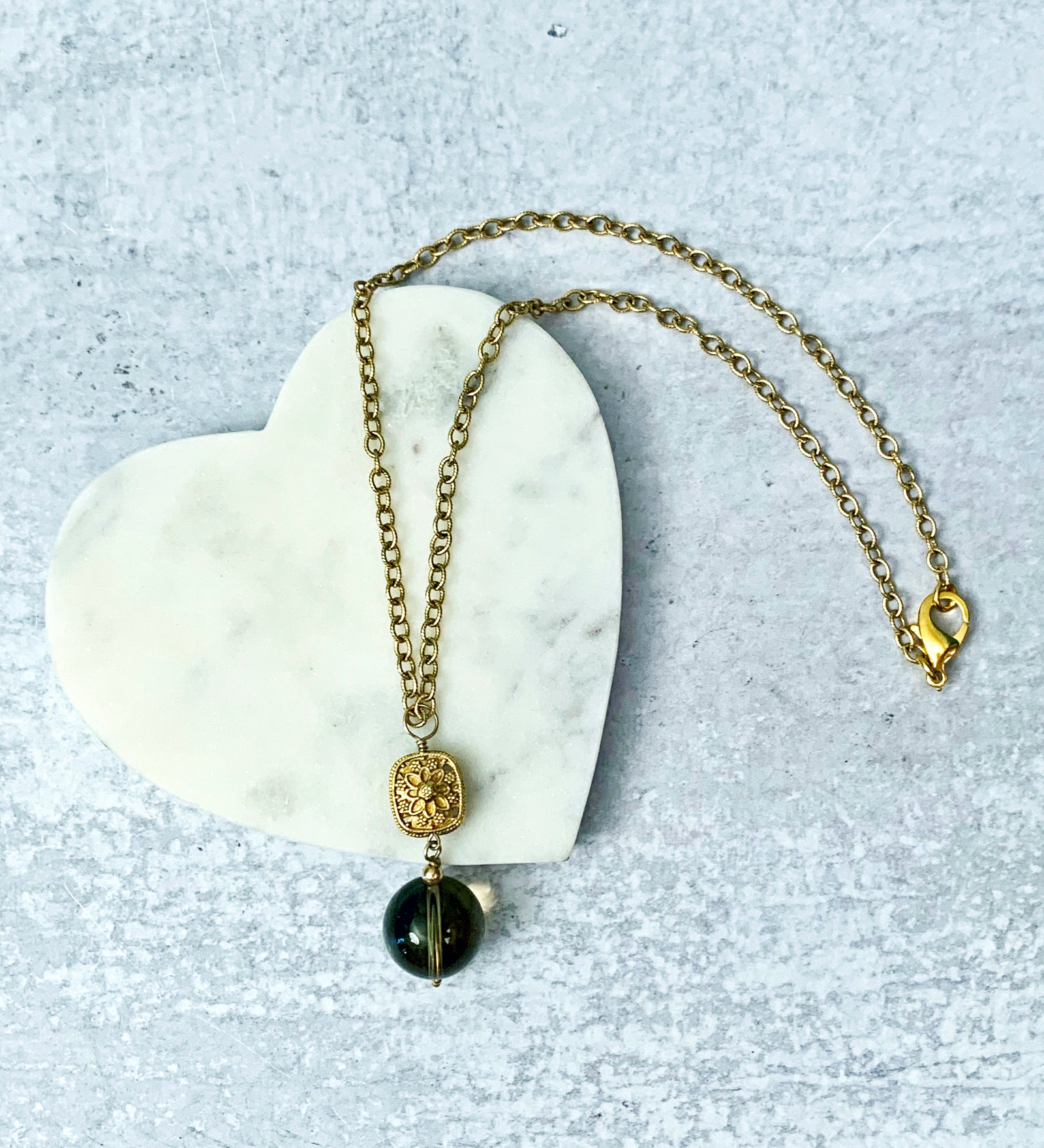 Single Smoky Quartz Drop Gold Necklace