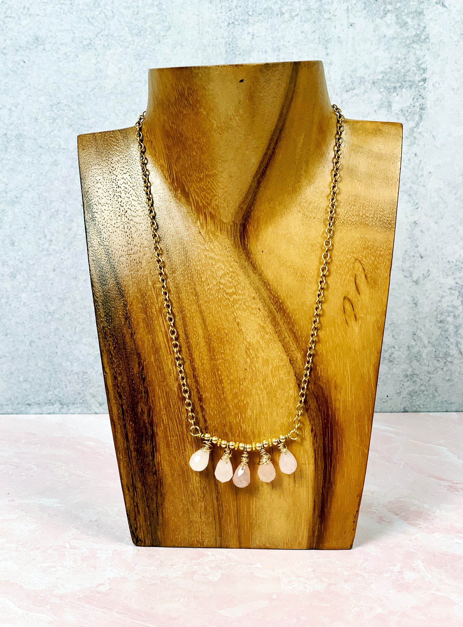 Love Tokens Rose Quartz Gold Necklace