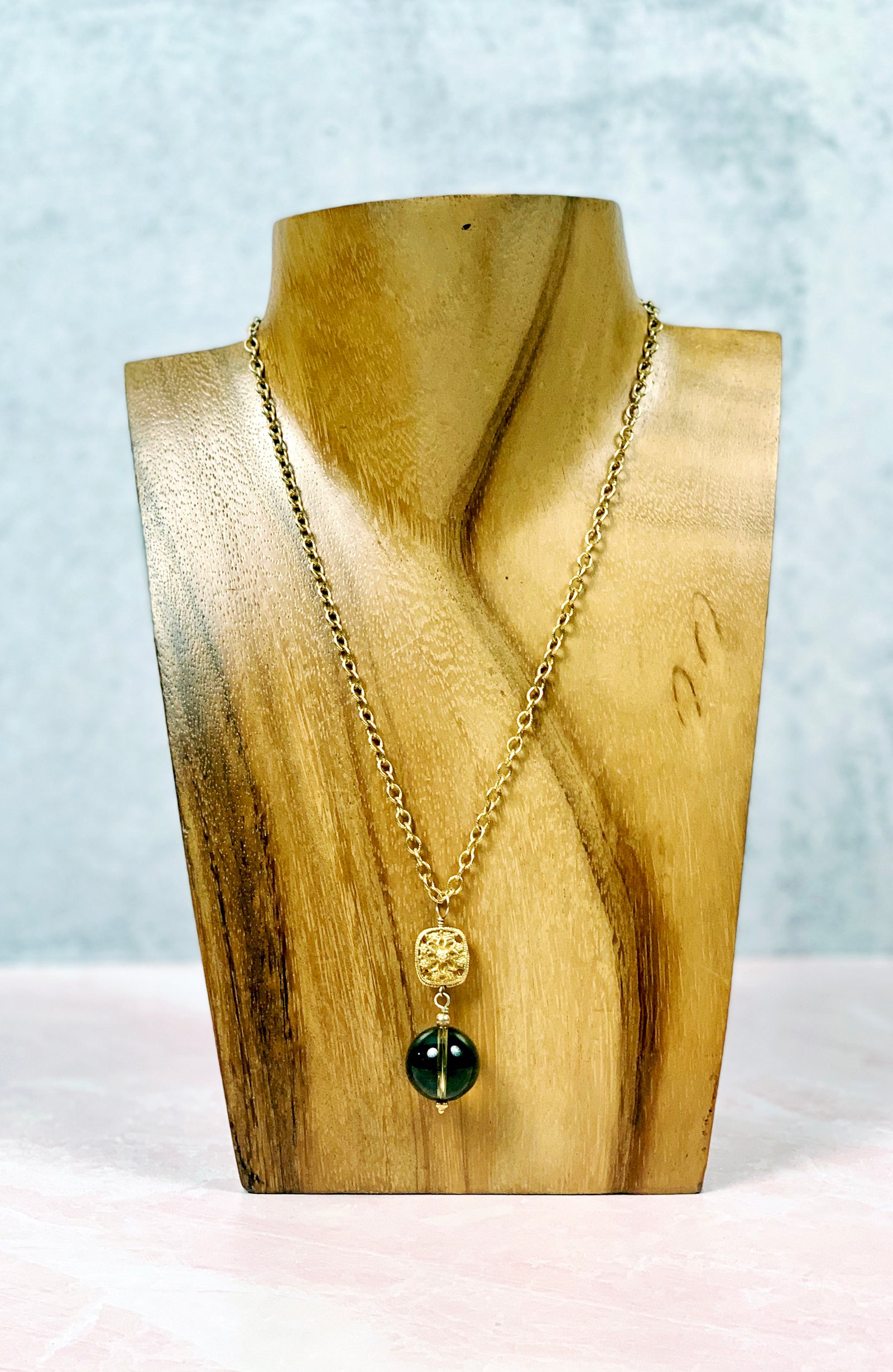 Single Smoky Quartz Drop Gold Necklace