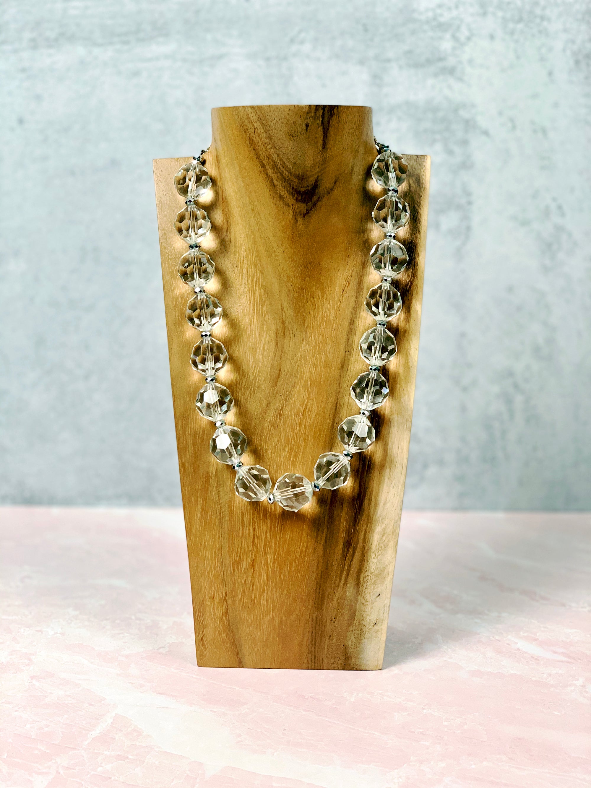 Clear Faceted Glass Bead Necklace