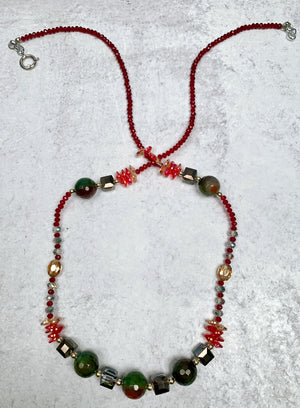 Long Crystal and Agate Mix Necklace