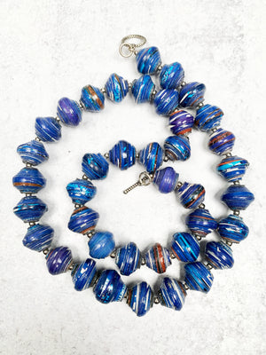 Blue Paper Bead Necklace