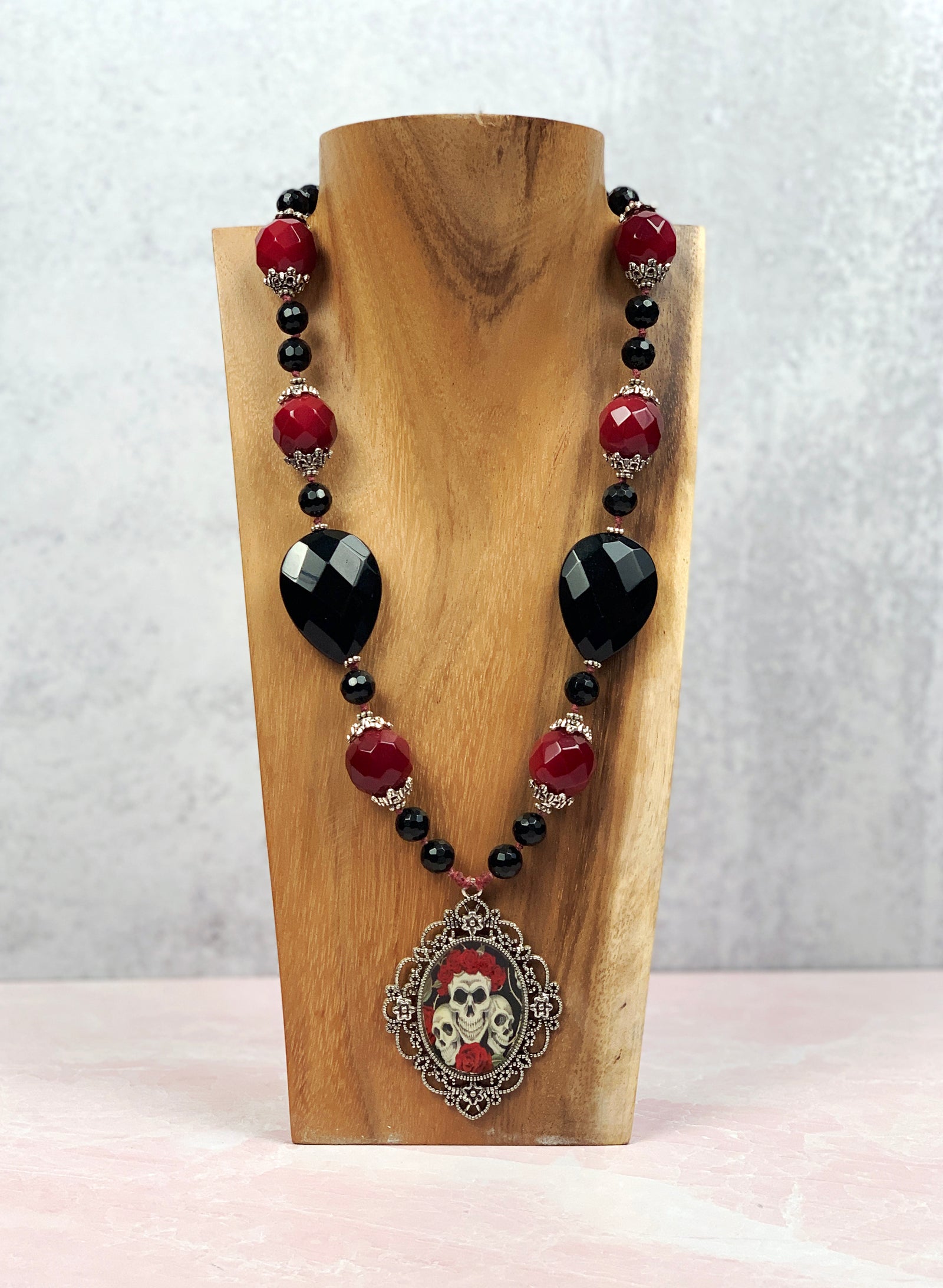Dia de los Muertos Skulls and Roses Necklace