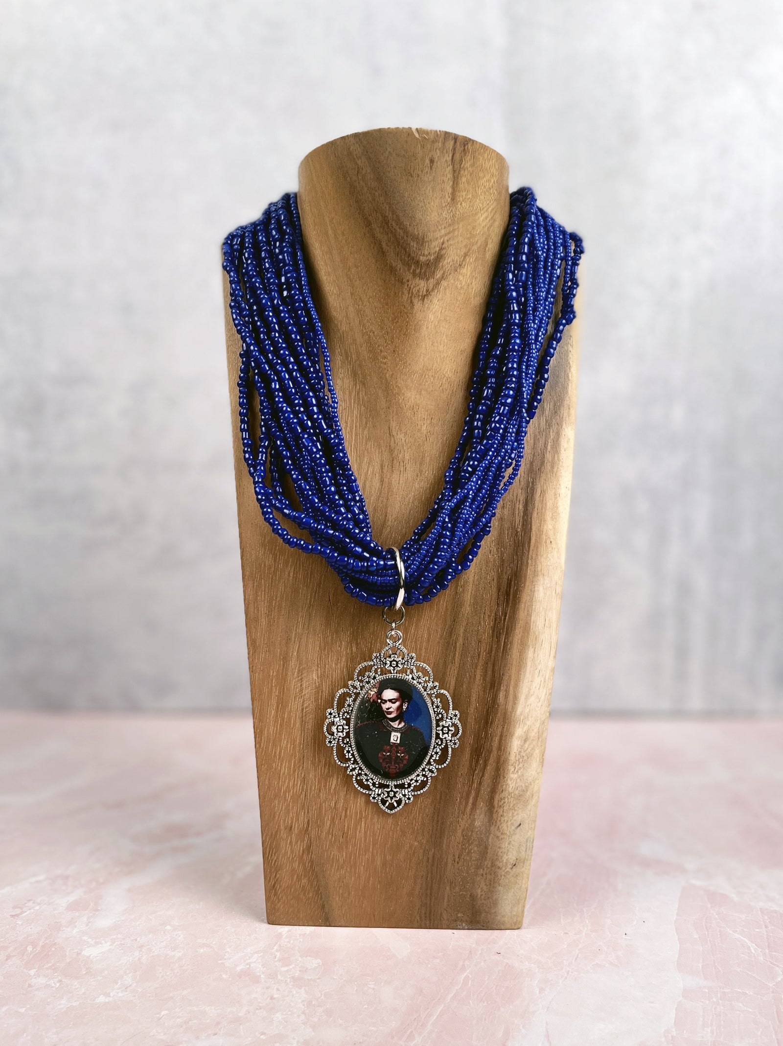 Viva Frida Kahlo Blue Seed Bead Necklace