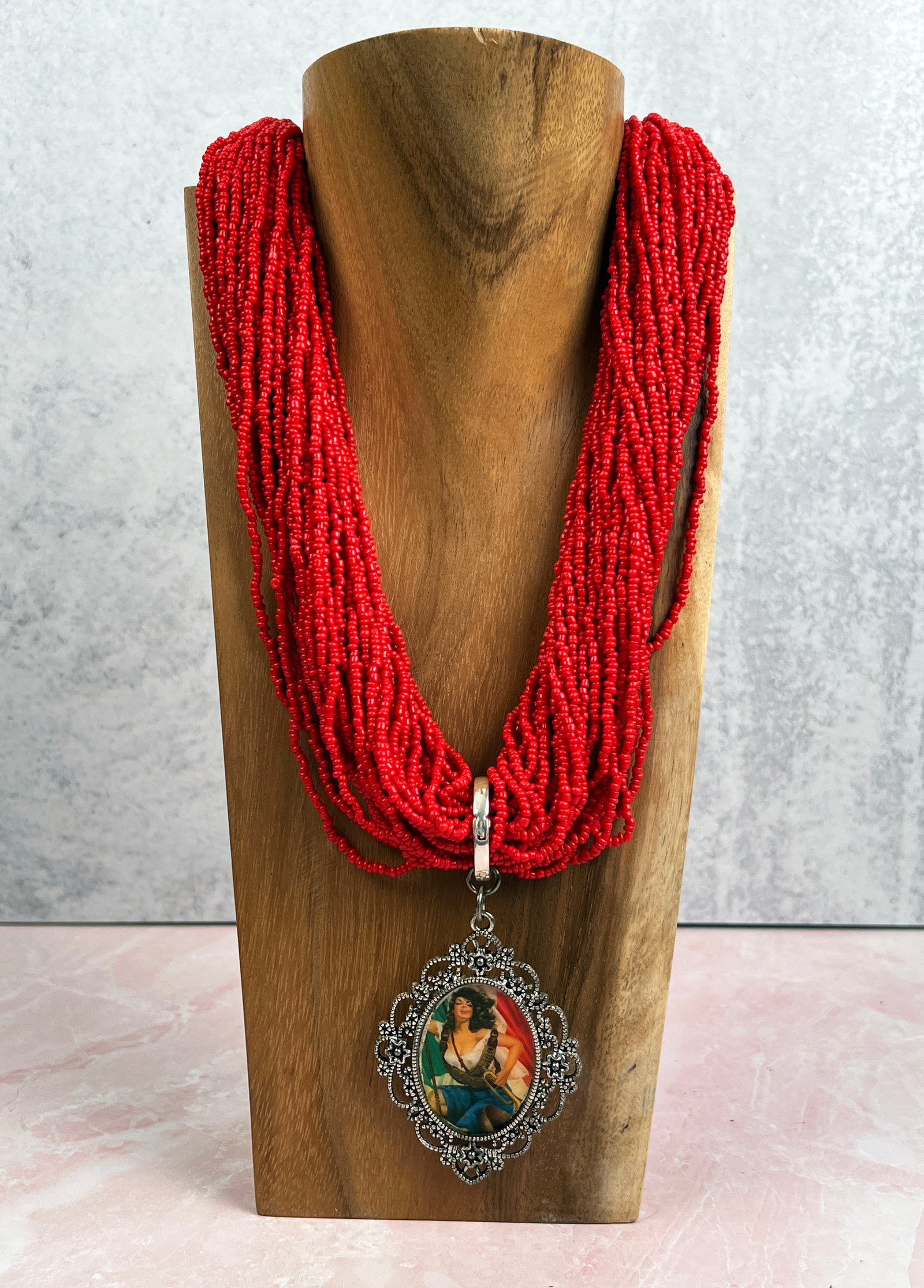 La Pistolera Red Seed Bead Necklace