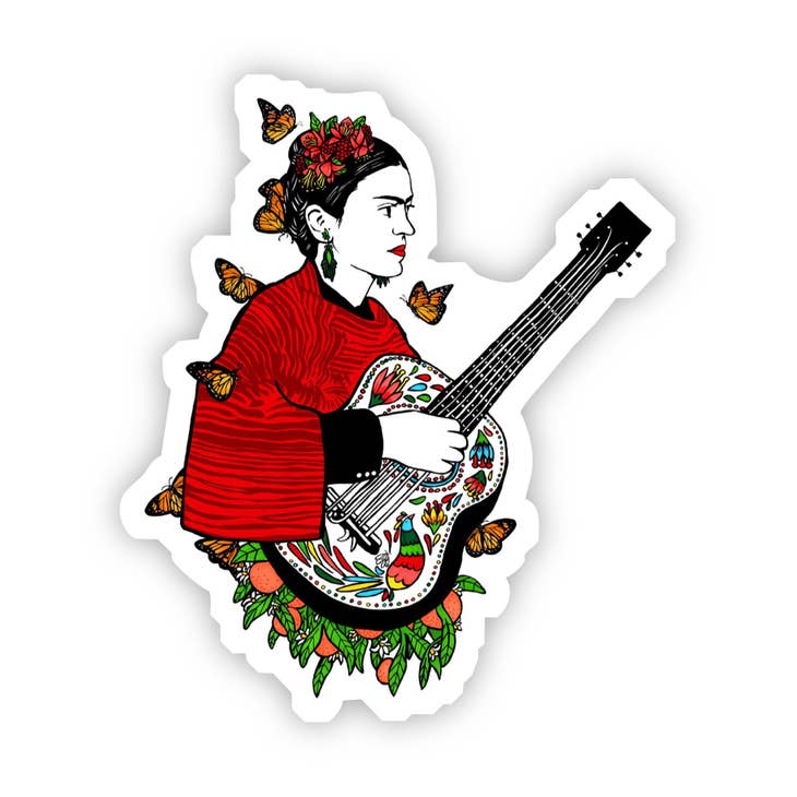 Frida Kahlo with Guitar and Monarchs Sticker
