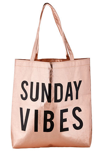 Sunday Vibes Rose Gold Metallic Tote Bag