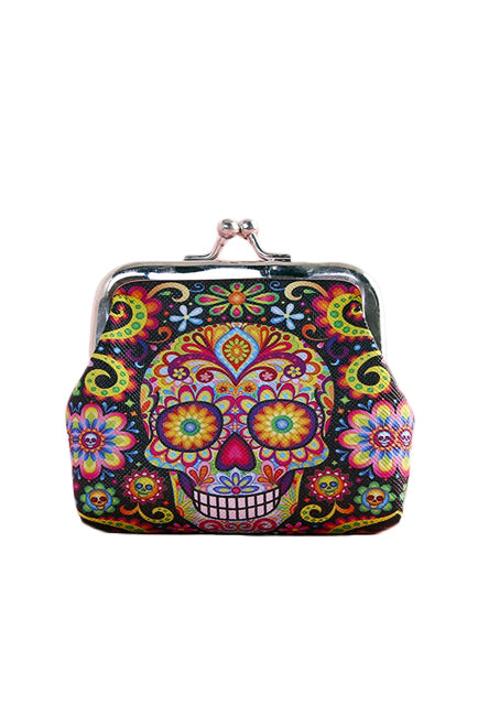 Vibrant Dia de los Muertos Sugar Skull Coin Purse