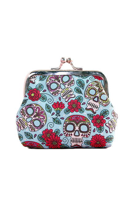 Punk Gothic Rock Metallic Skull Day of the Dead Floral Sugar Skull Leather  Purse Women Handbag Shoulder Bag Wallet Set (#2 Black Set): Handbags:  Amazon.com