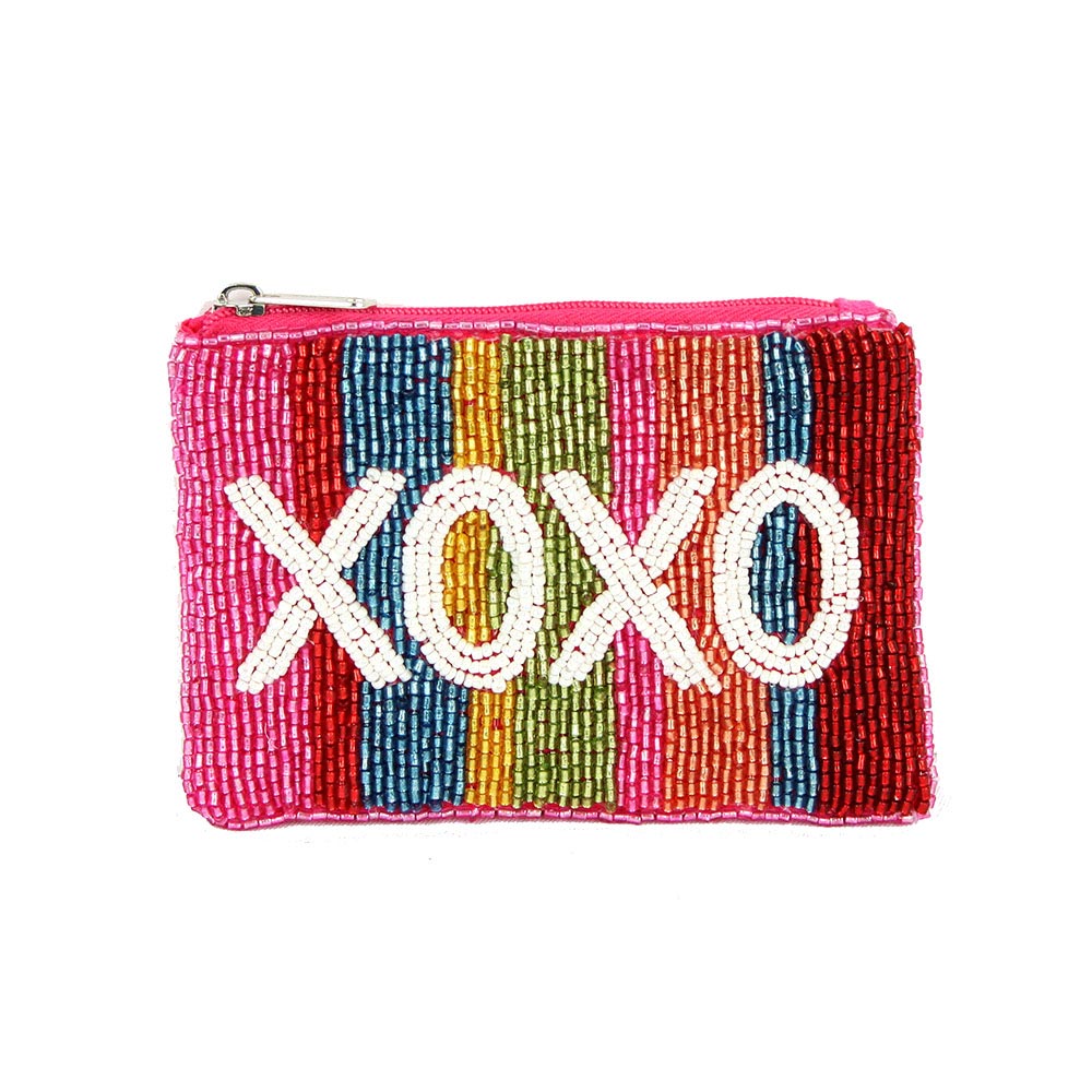 Rainbow XOXO Glass Beaded Zipper Pouch