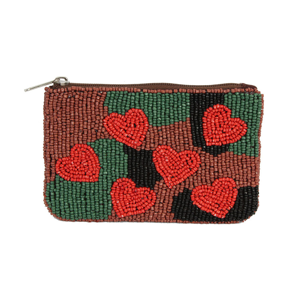 Hearts and Camouflage Glass Beaded Zipper Pouch
