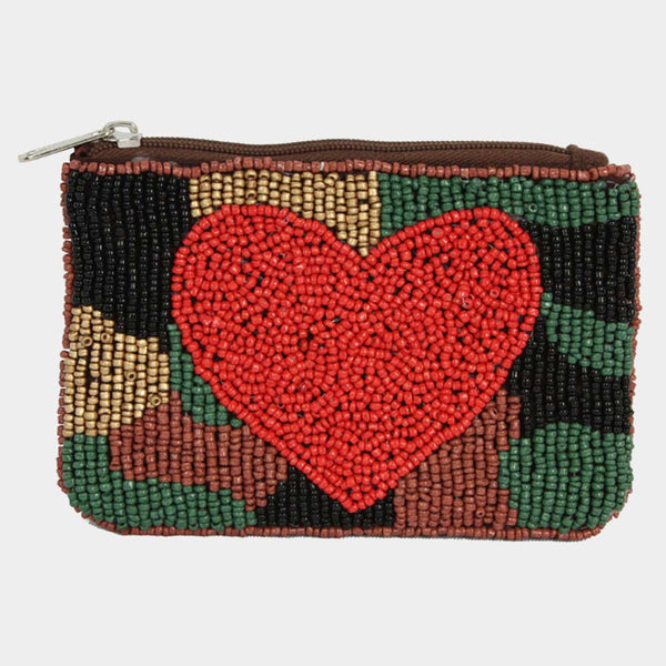 Red Heart Beaded Coin Purse