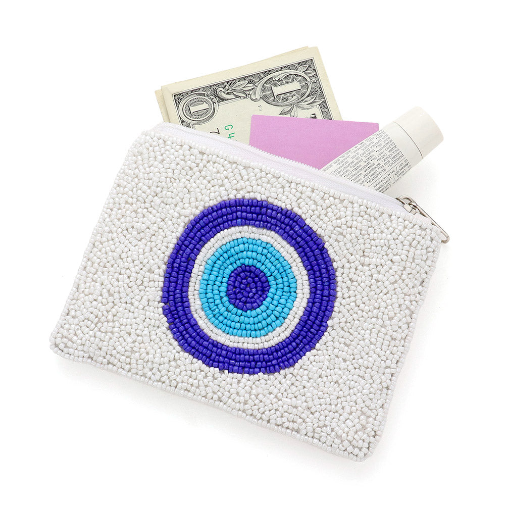 Evil Eye Glass Beaded Zipper Pouch