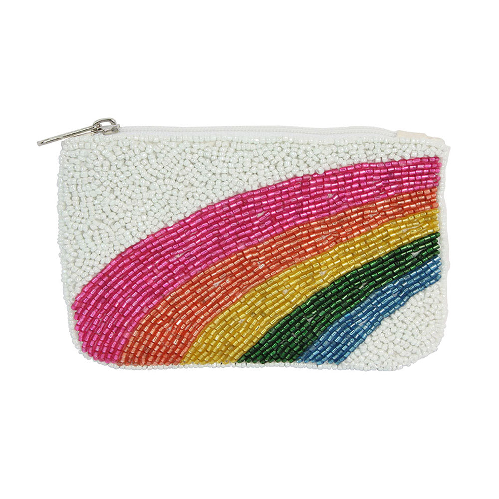 Rainbow Glass Beaded Zipper Pouch