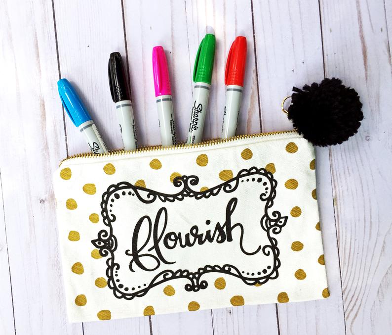 Flourish Canvas Zipper Pouch