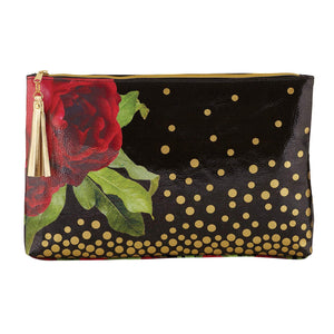 Rose & Gold Polka Dots Oil Cloth Large Zipper Pouch