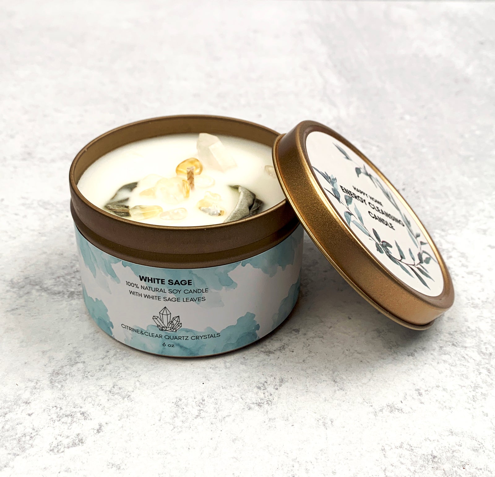 Energy Cleansing Citrine & Clear Quartz Candle