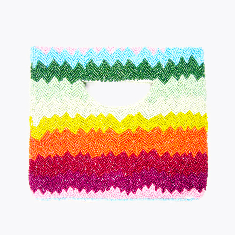 Chevron Rainbow Glass Beaded Clutch