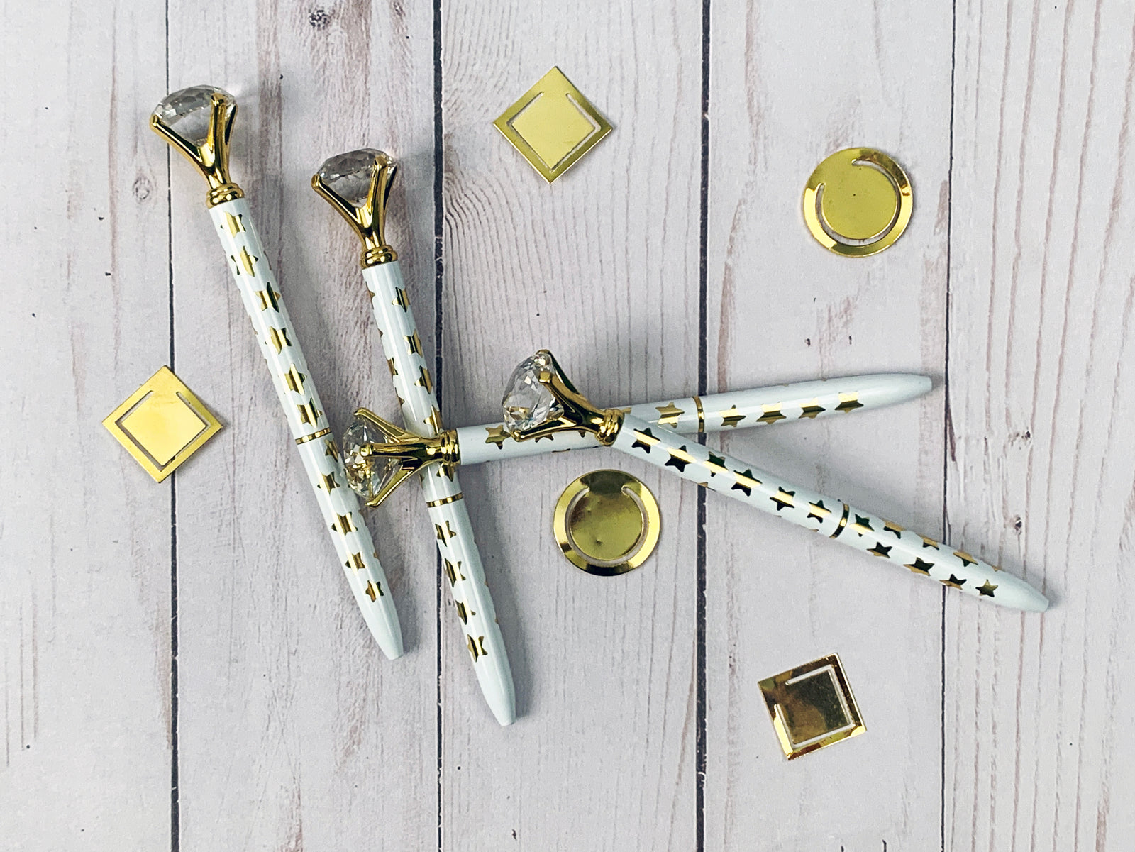 Diamond Top Ballpoint Pen with Gold Stars